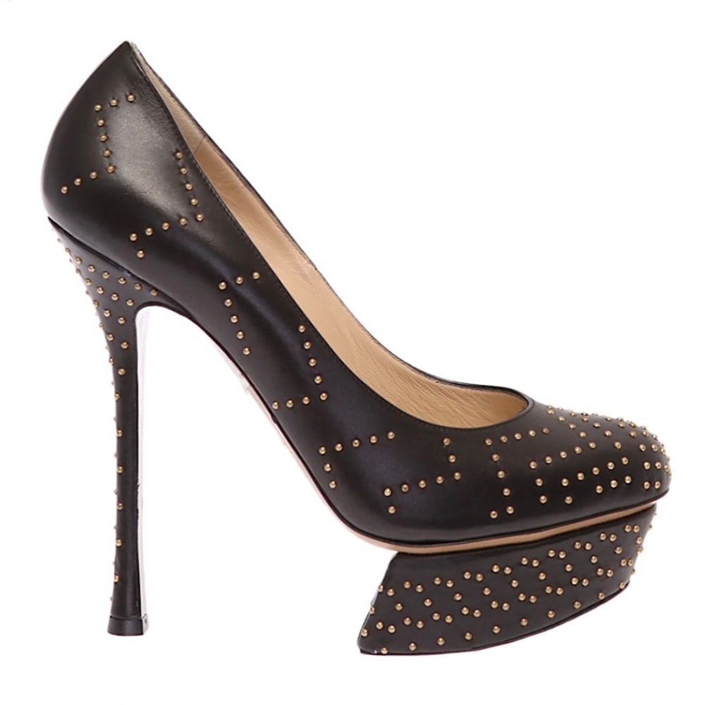 NICHOLAS KIRKWOOD Cassia Studded Leather Platform Pumps Heels Deep Brown